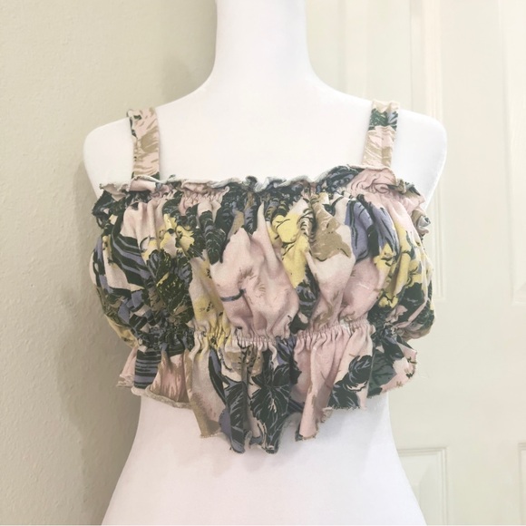 UO Tropical Floral Pink Green Bandeau Top - Picture 1 of 6